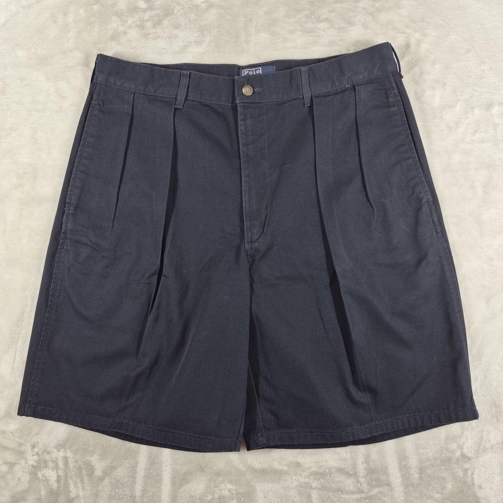 Vintage Polo Ralph Lauren Shorts Men's 34 Blue 9" Inseam Made In USA Pleated